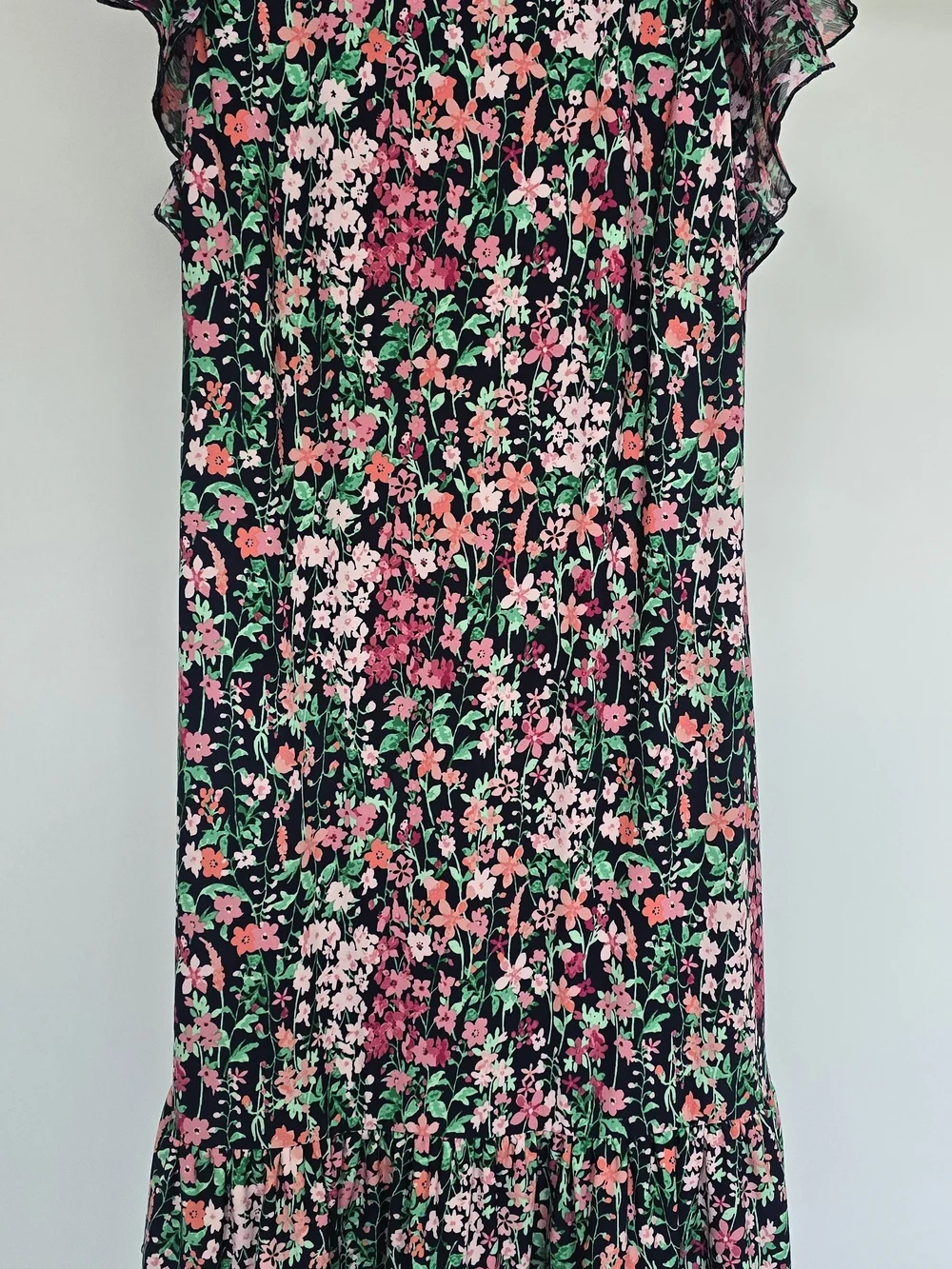 Tommy Hilfiger Black Floral Ruffle-Sleeve Womens Dress